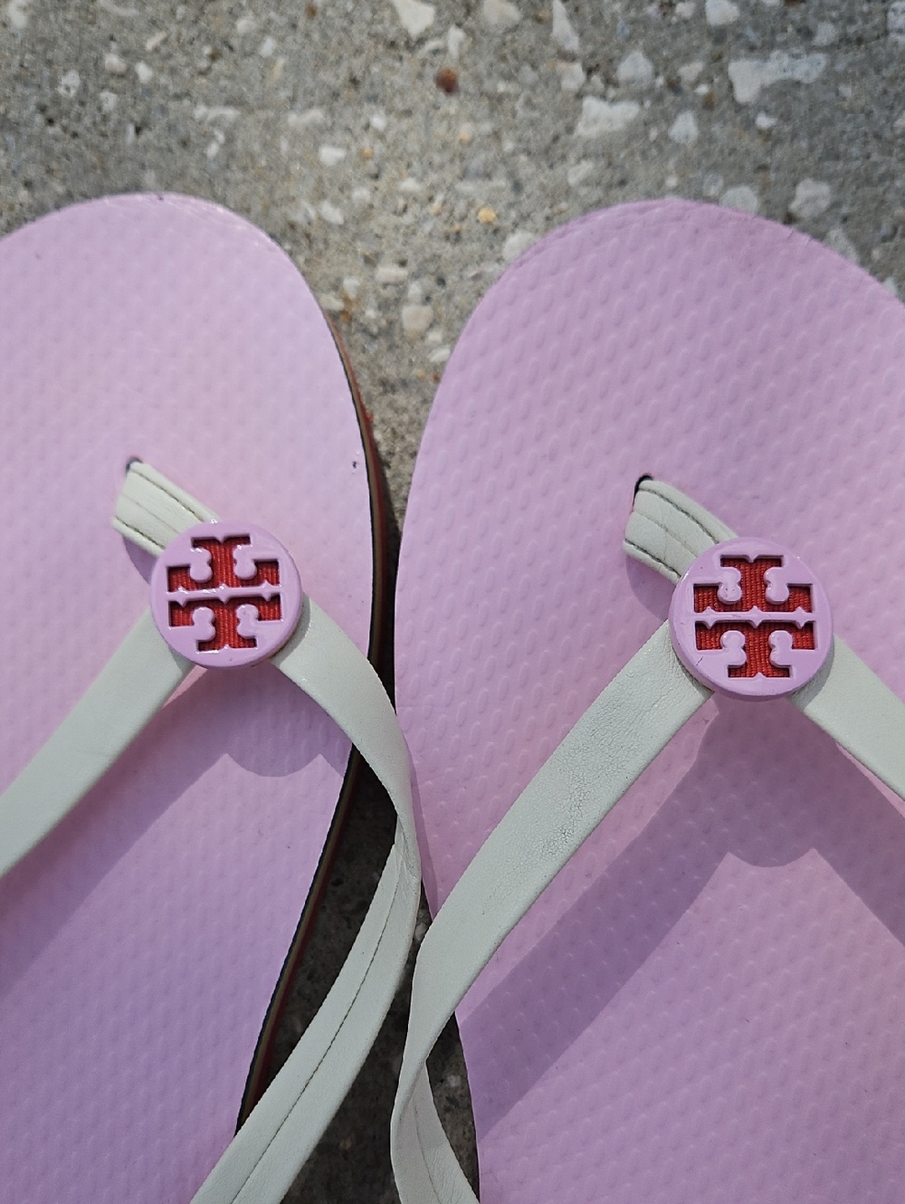 Tory Burch Pink And White Multistriped Small Platform Flip Flops - Picture 2 of 6